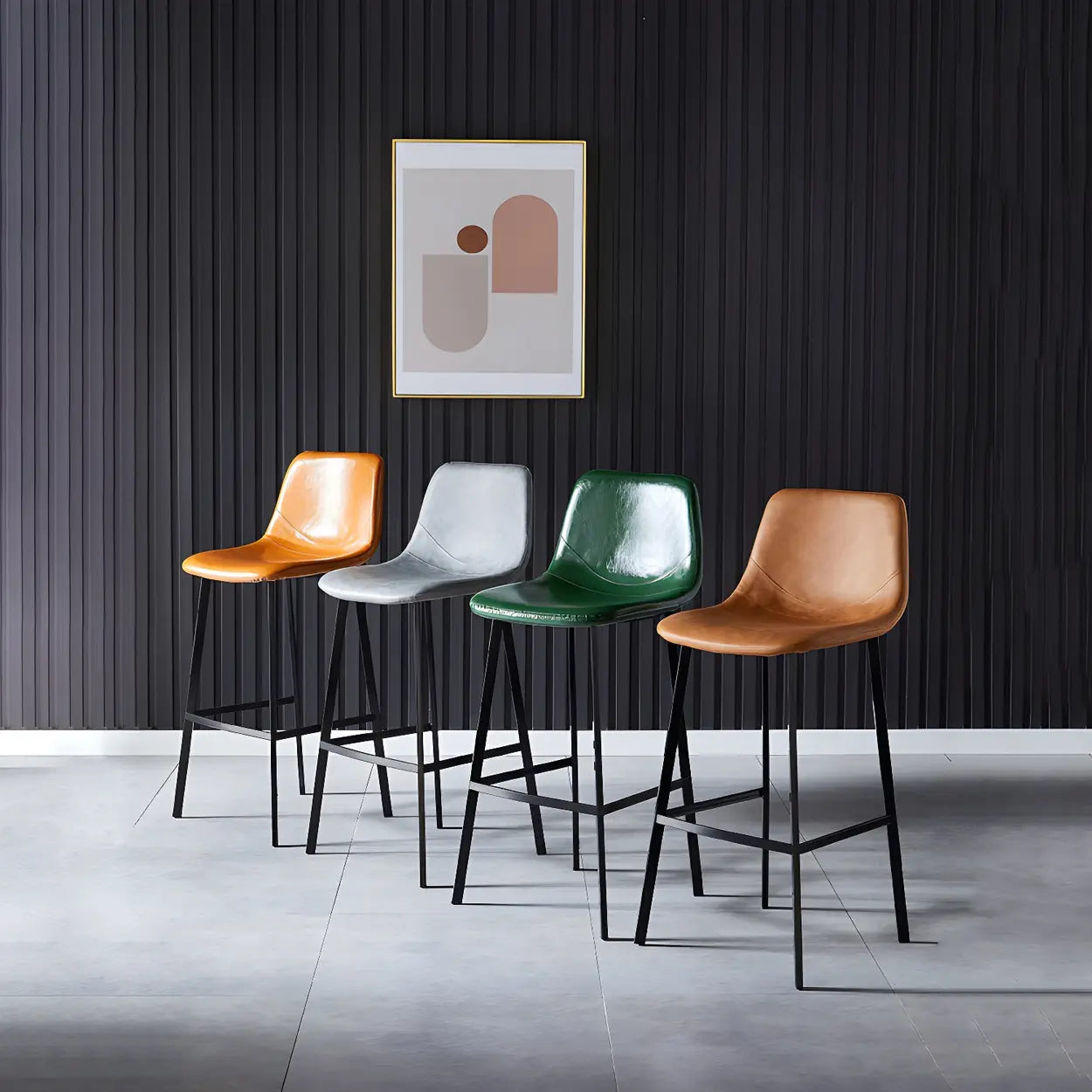 Leather Bucket Iron Bar Stool
