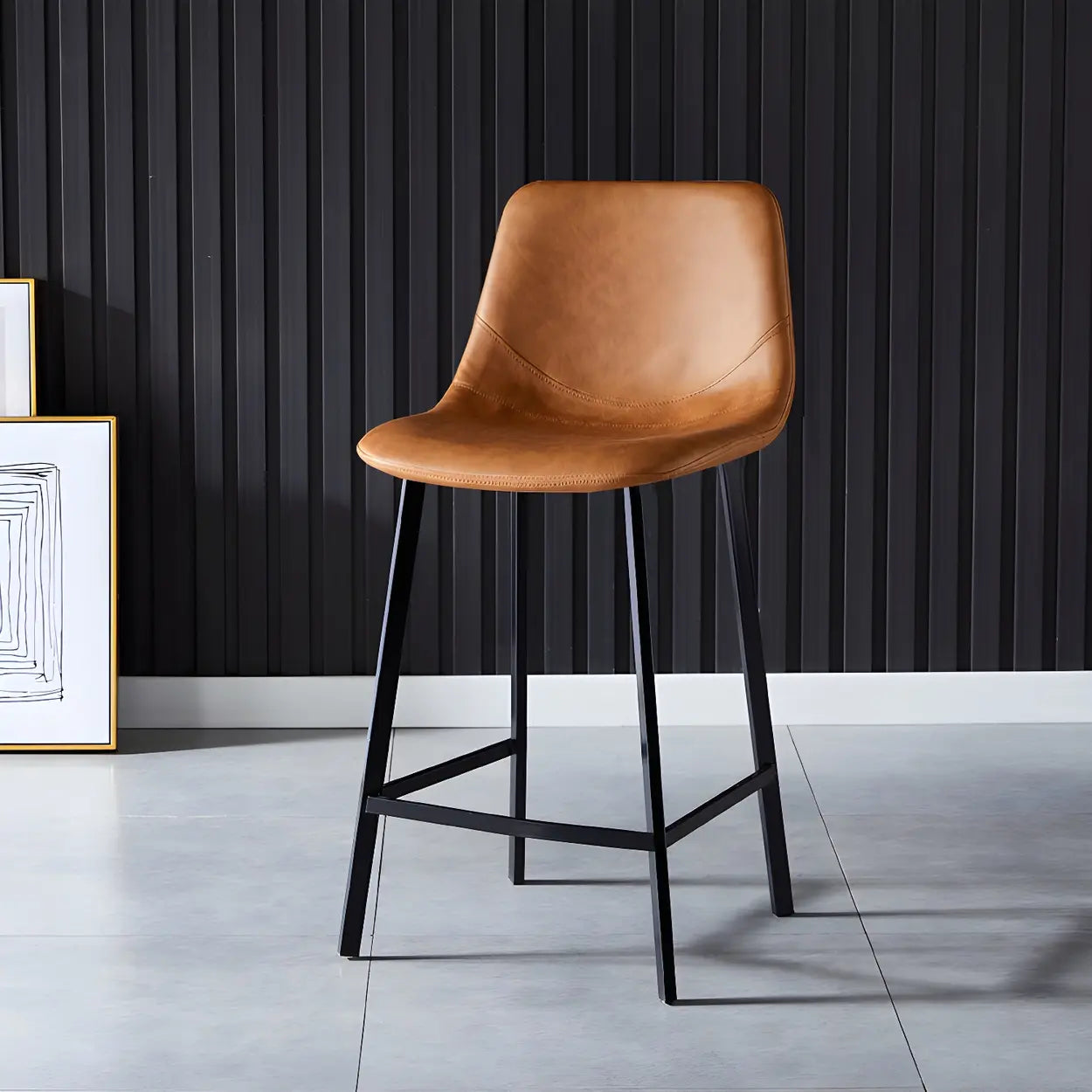 Leather Bucket Iron Bar Stool