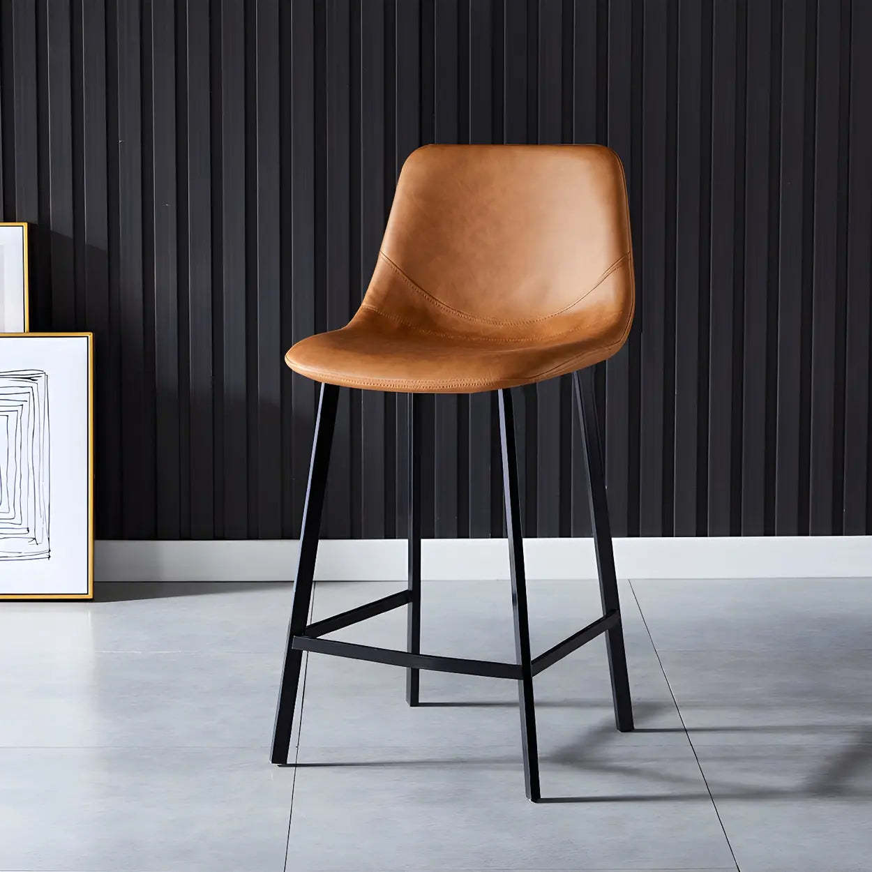 Leather Bucket Iron Bar Stool