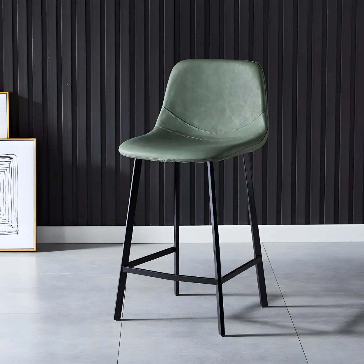 Leather Bucket Iron Bar Stool