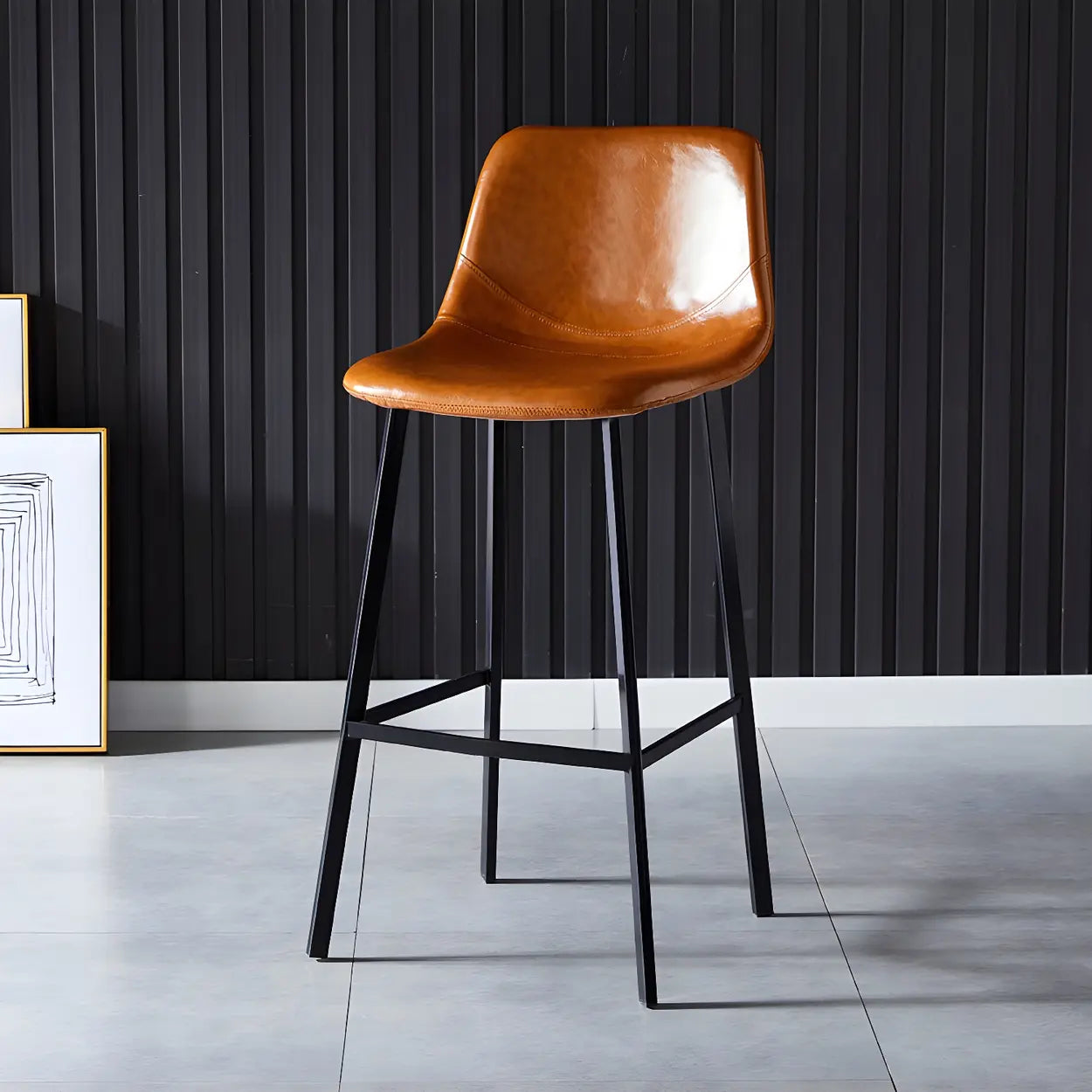Leather Bucket Iron Bar Stool