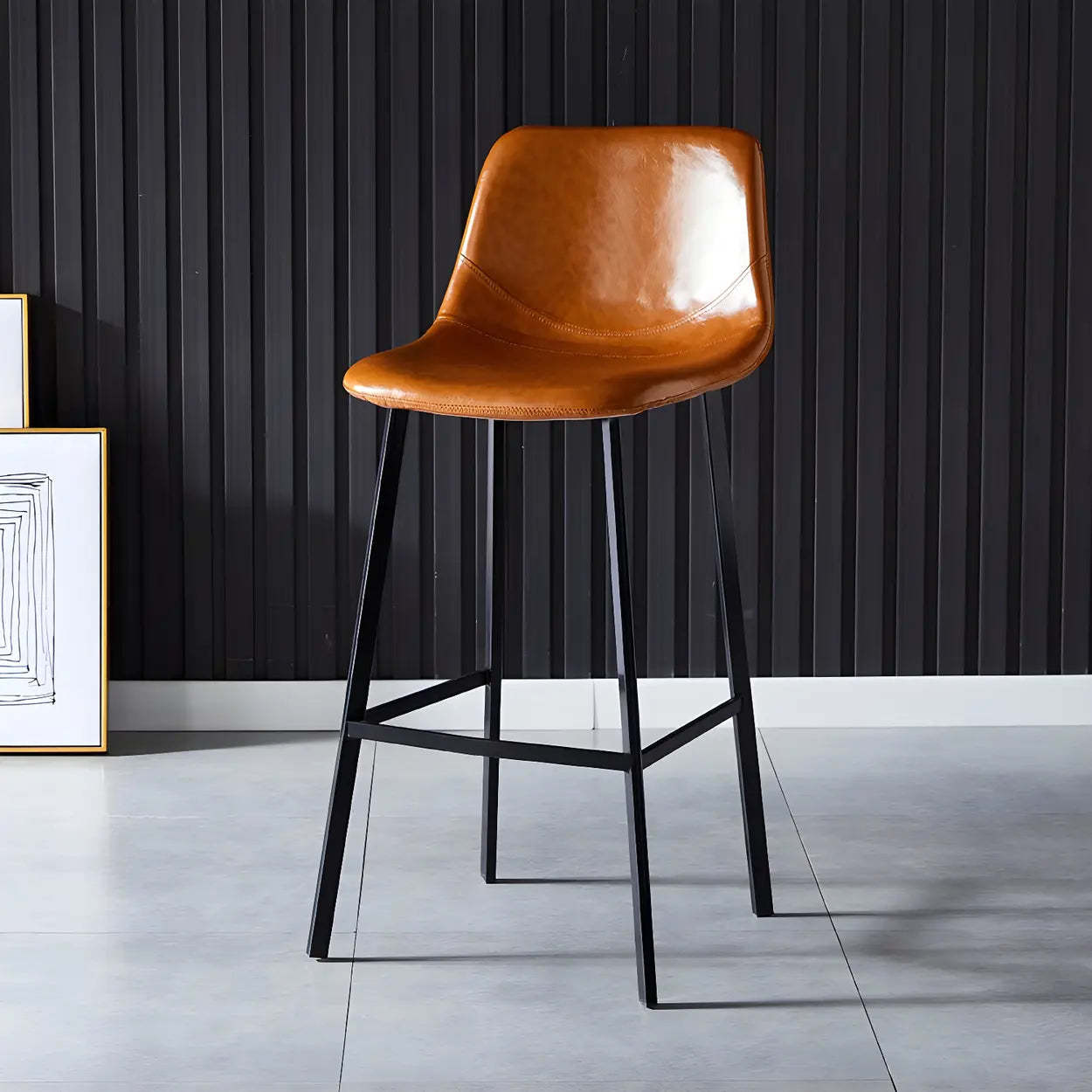 Leather Bucket Iron Bar Stool
