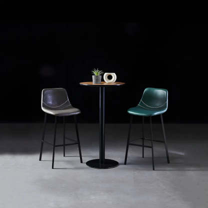 Leather Bucket Iron Bar Stool — 1 Piece / Green