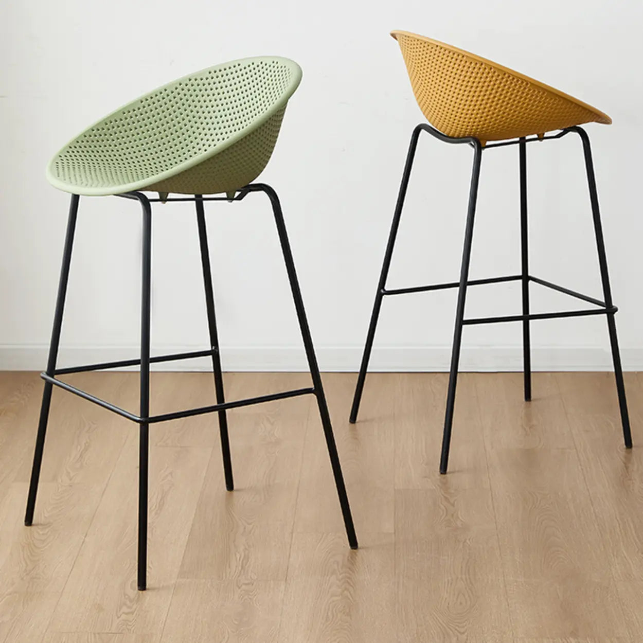 Bucket Low-Back Metal-Frame Bar Stool with Footrest