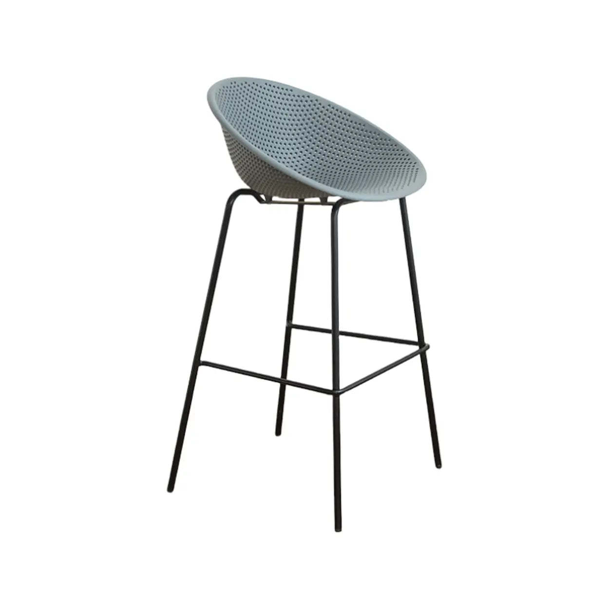 Bucket Low-Back Metal-Frame Bar Stool with Footrest — White