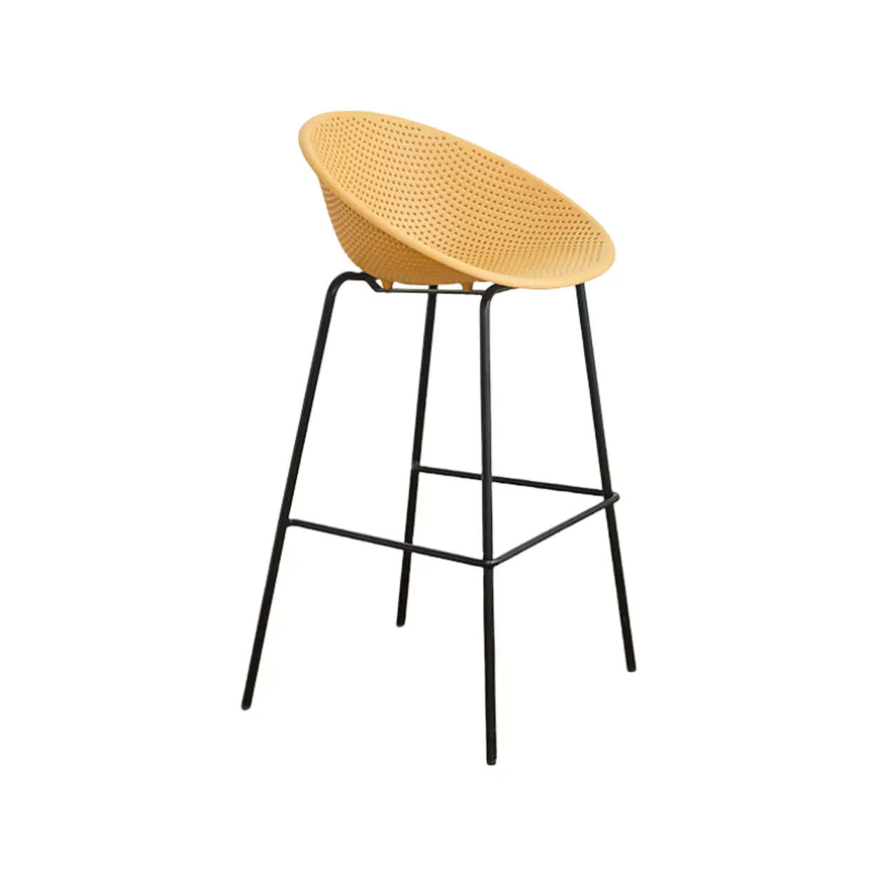 Bucket Low-Back Metal-Frame Bar Stool with Footrest — Yellow