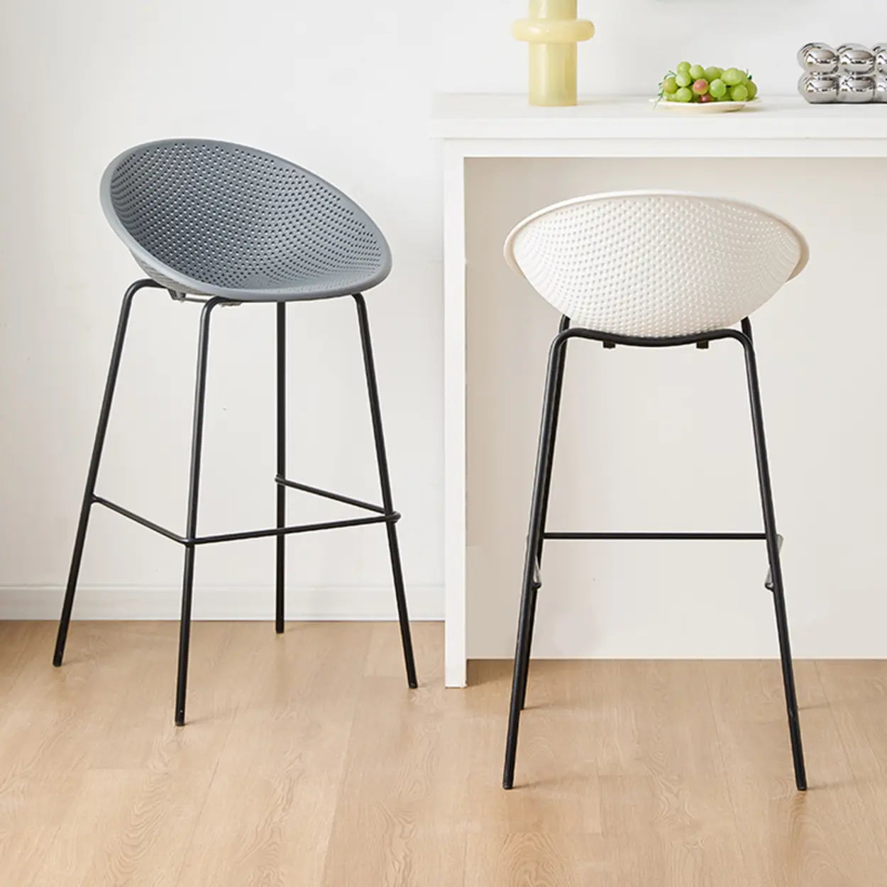 Bucket Low-Back Metal-Frame Bar Stool with Footrest — Yellow
