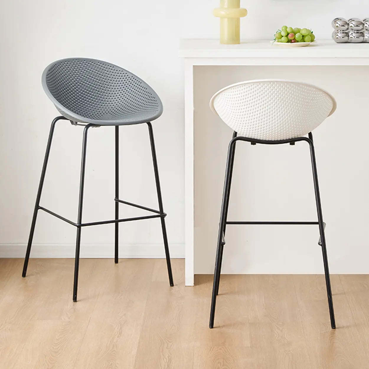 Bucket Low-Back Metal-Frame Bar Stool with Footrest — Yellow