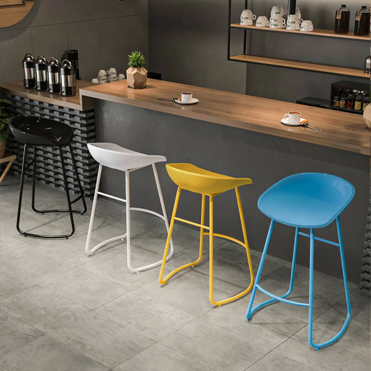 Bucket Low-Back Metal Sled Armless Bar Stool — Black