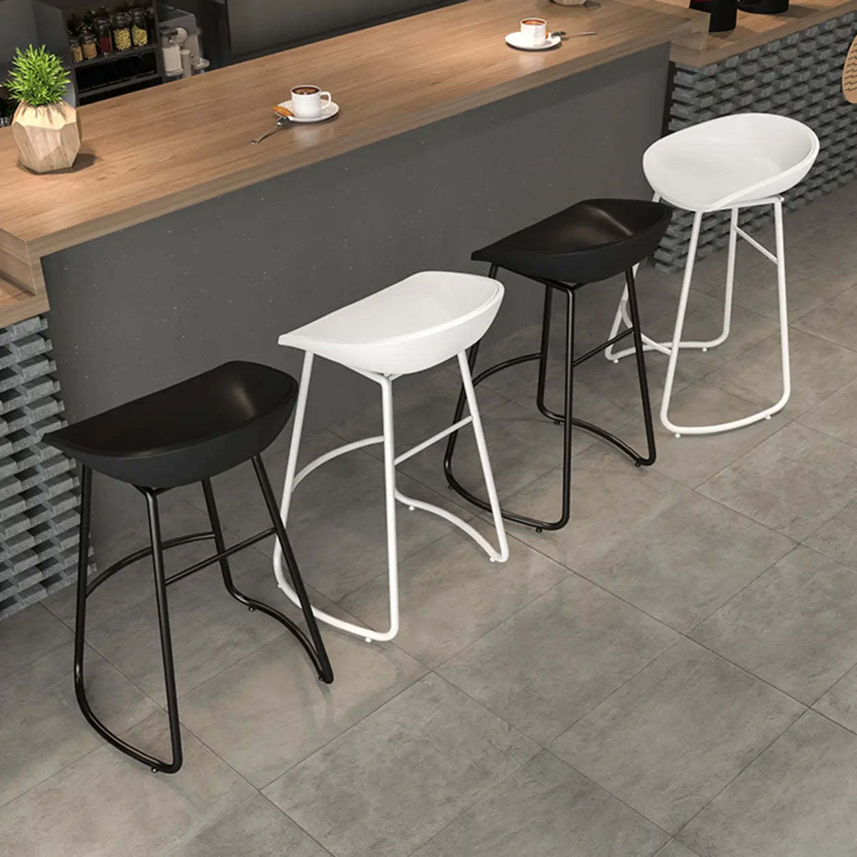 Bucket Low-Back Metal Sled Armless Bar Stool — Black