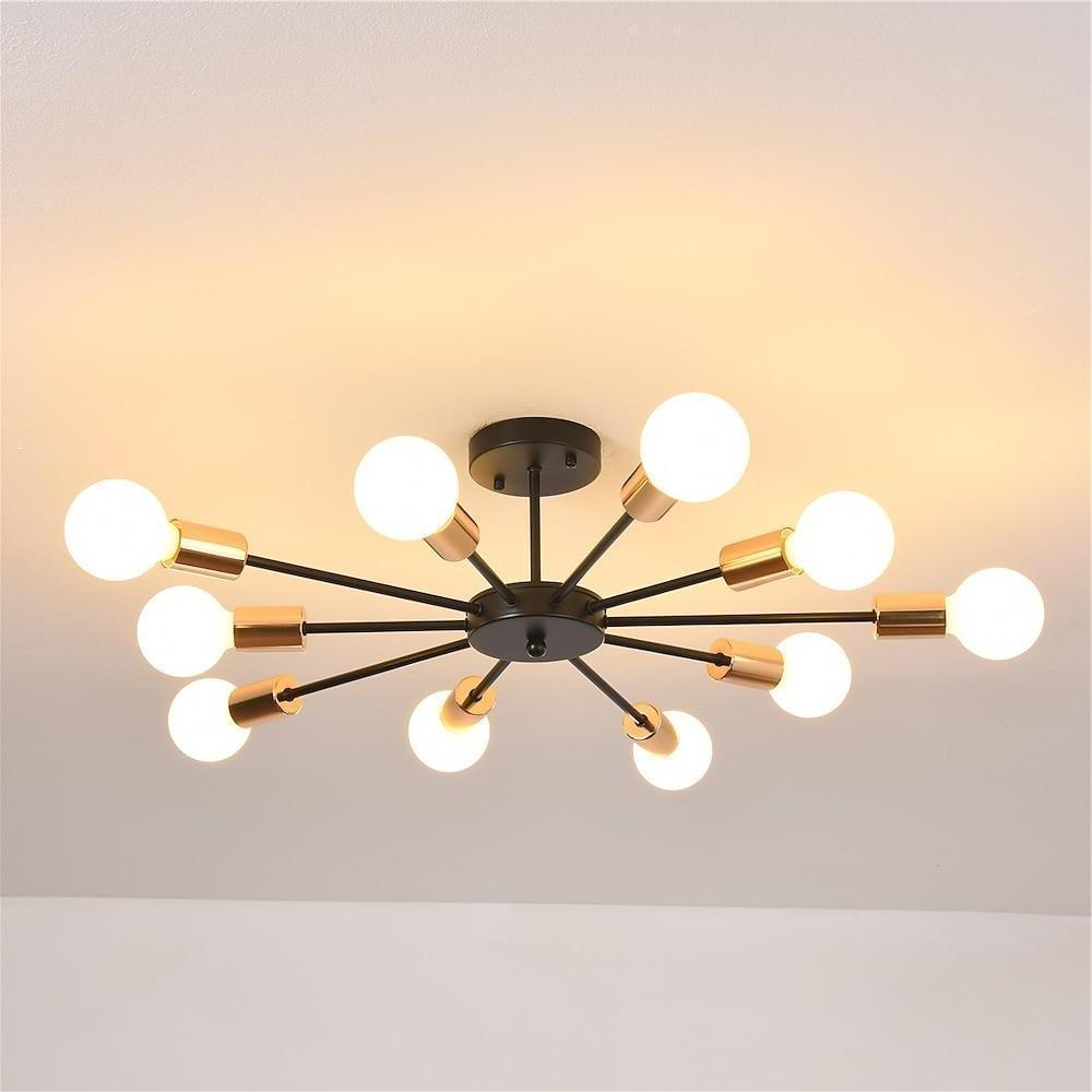 Black metal circular 10-light semi-flush mount light - modern