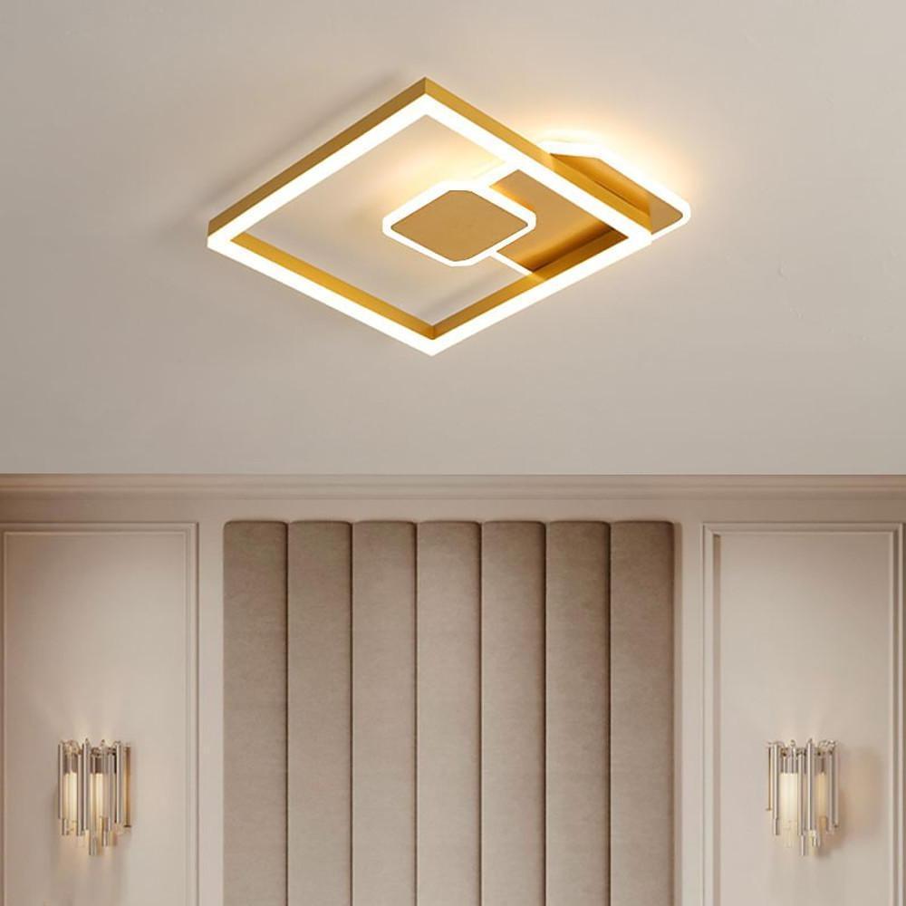 Lighom modern square abstract brown semi-flush mount light — Brushed Gold / Cool White (6000K)
