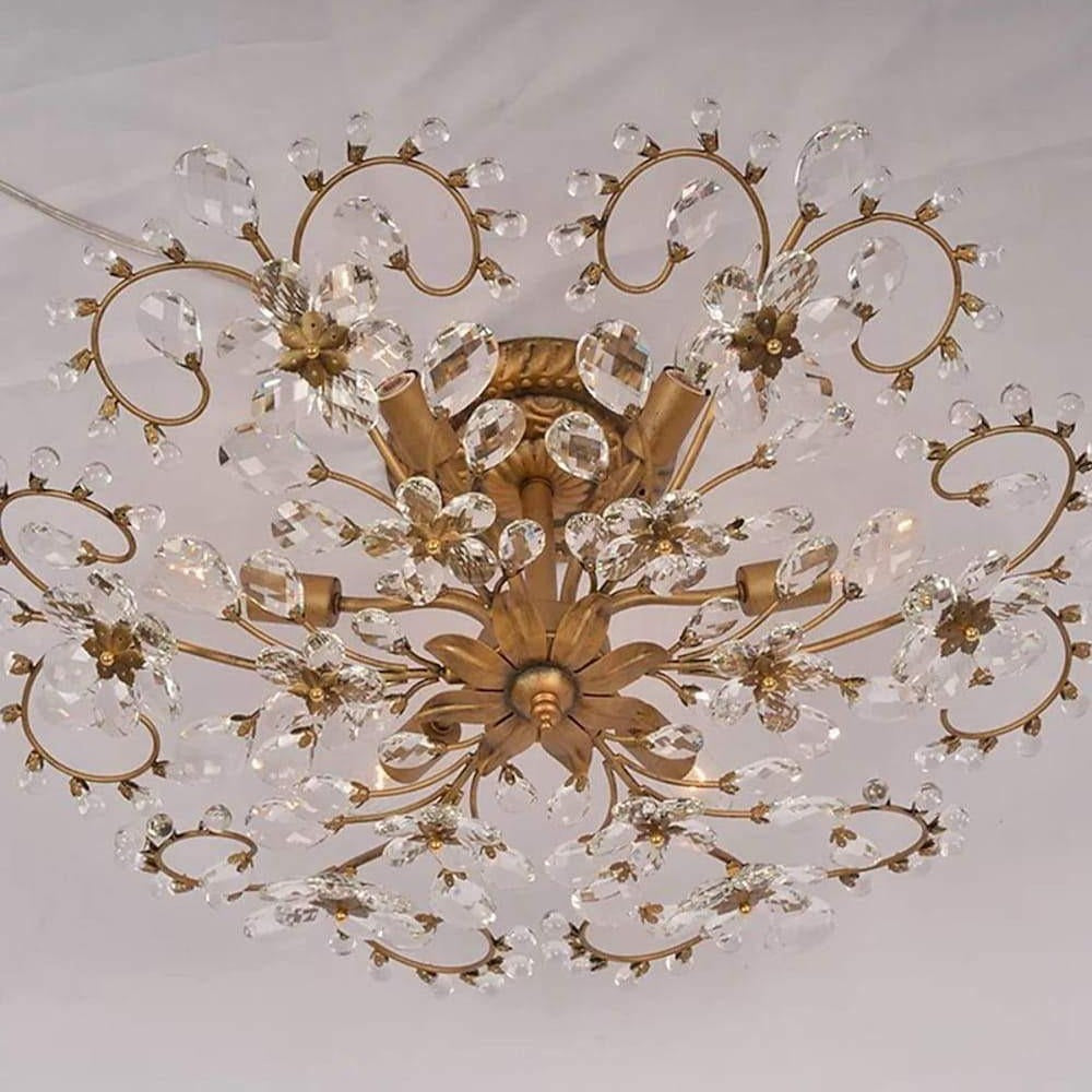 6-light Crystal Flower LED Modern Chandeliers Flush Mount Ceiling Light-Lighom