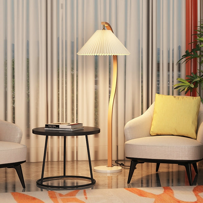 Japanese Pleated Fabric Curved Iron Floor Lamp