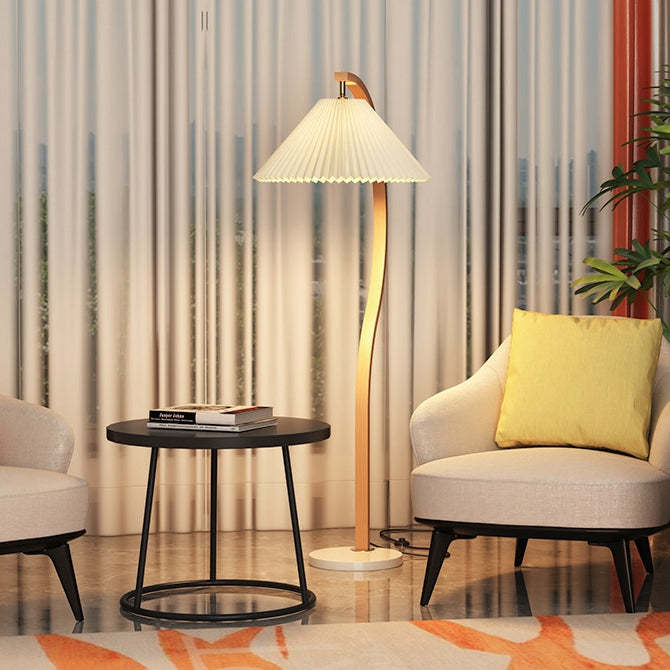 Japanese Pleated Fabric Curved Iron Floor Lamp