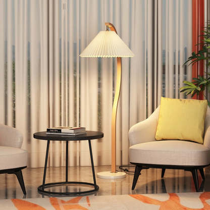 Japanese Pleated Fabric Curved Iron Floor Lamp