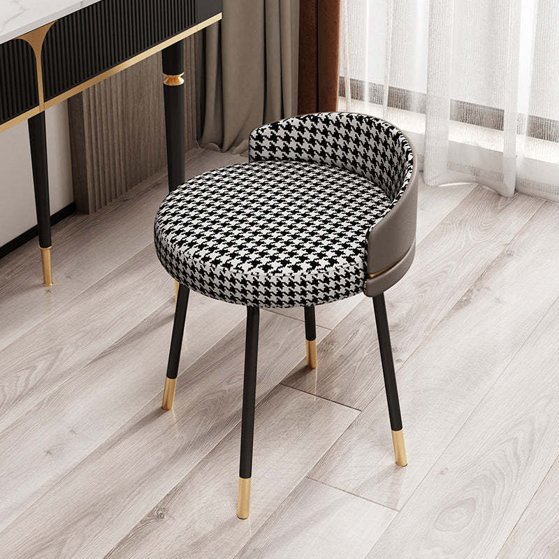 Nordic Houndstooth Leather Fabric Vanity Stool — Houndstooth Seat + Black Legs