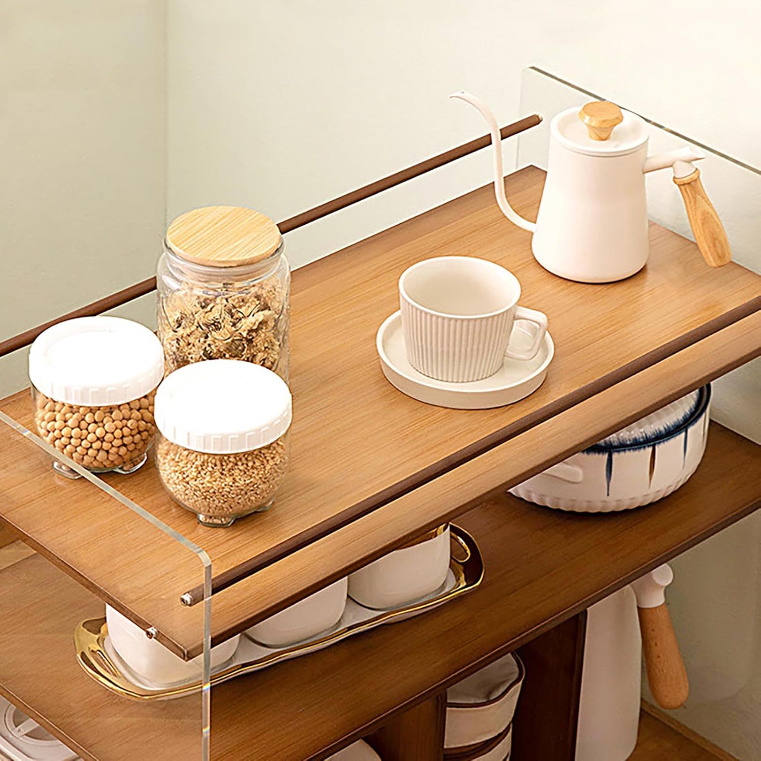 Modern Wood Acrylic Movable Side Table 3-Tier