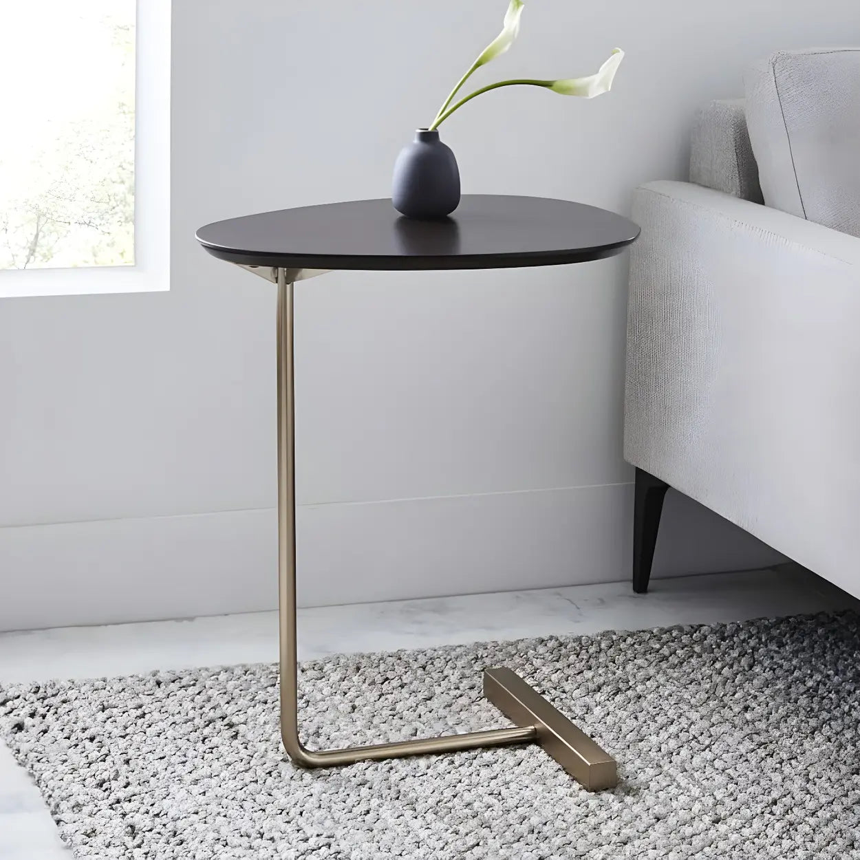 C-Shape Metal-Wood Side Table
