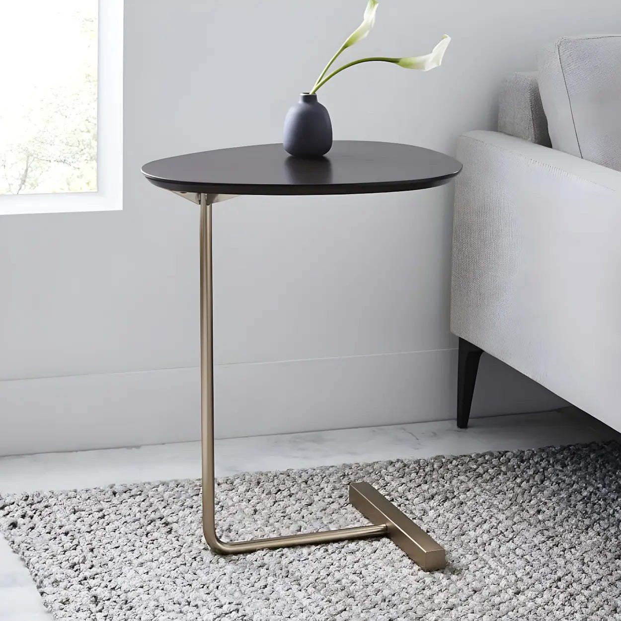 C-Shape Metal-Wood Side Table