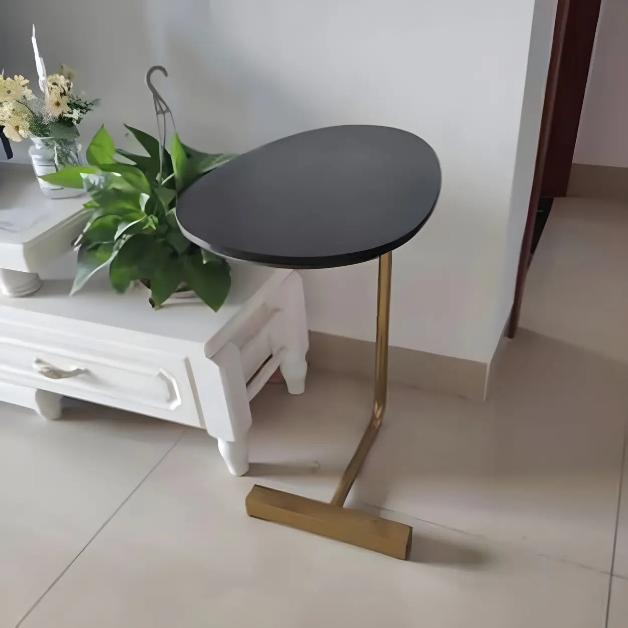 C-Shape Metal-Wood Side Table