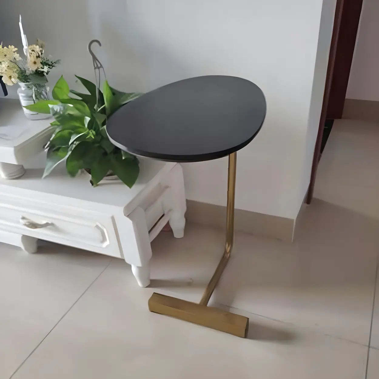 C-Shape Metal-Wood Side Table