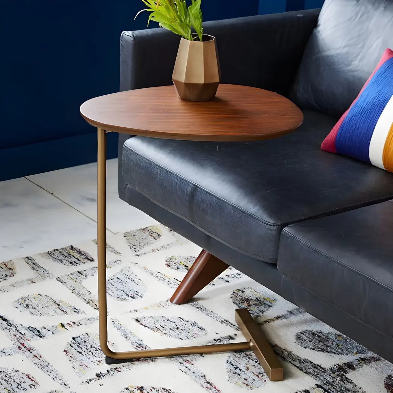 C-Shape Metal-Wood Side Table