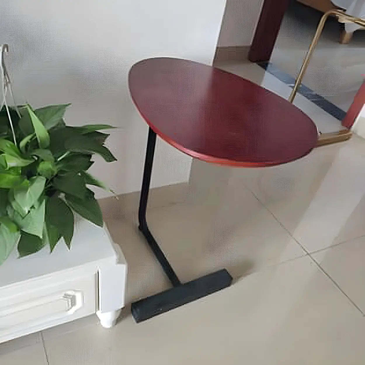 C-Shape Metal-Wood Side Table