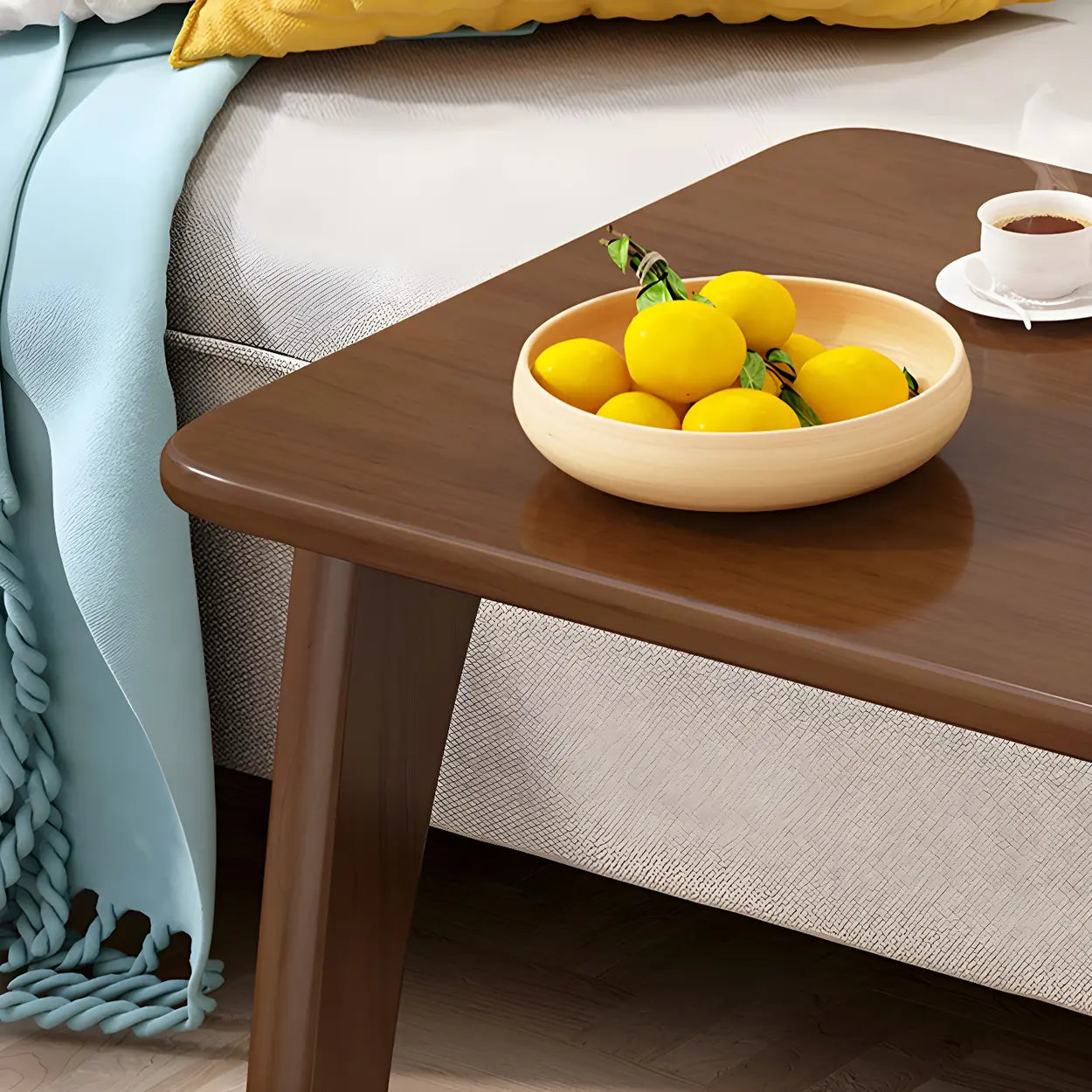 C-Shaped Walnut Multipurpose Side Table with Casters — Walnut / 1