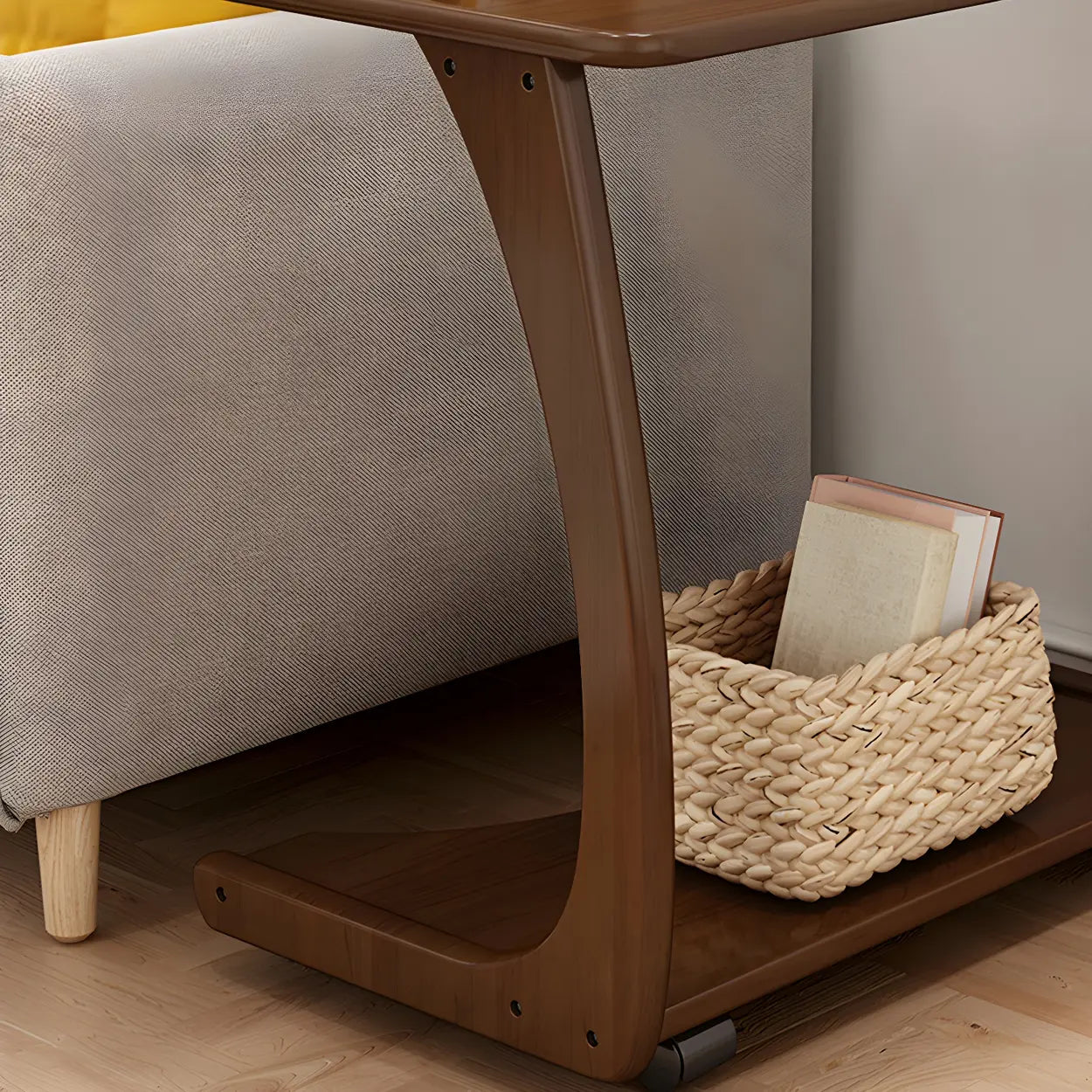 C-Shaped Walnut Multipurpose Side Table with Casters — Walnut / 2