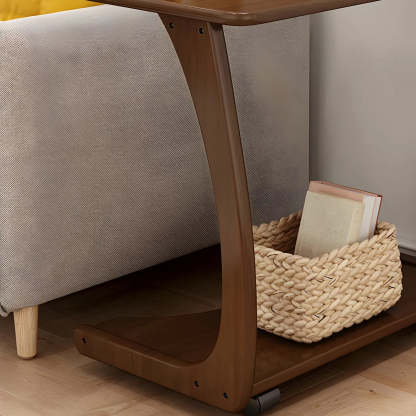 C-Shaped Walnut Multipurpose Side Table with Casters — Walnut / 2
