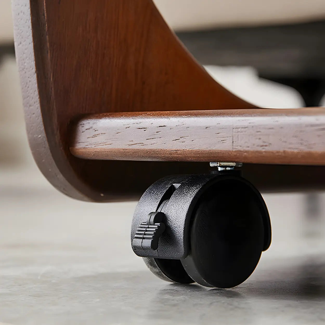 C-Shaped Walnut Multipurpose Side Table with Casters