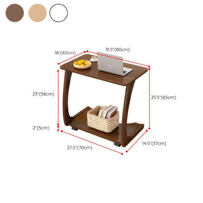 C-Shaped Walnut Multipurpose Side Table with Casters