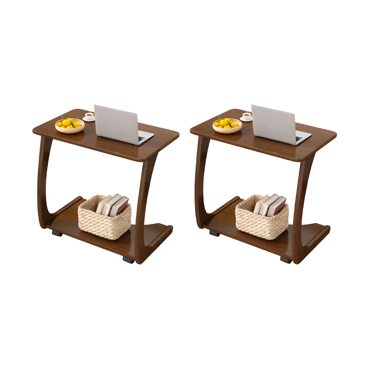 C-Shaped Walnut Multipurpose Side Table with Casters — White / 2