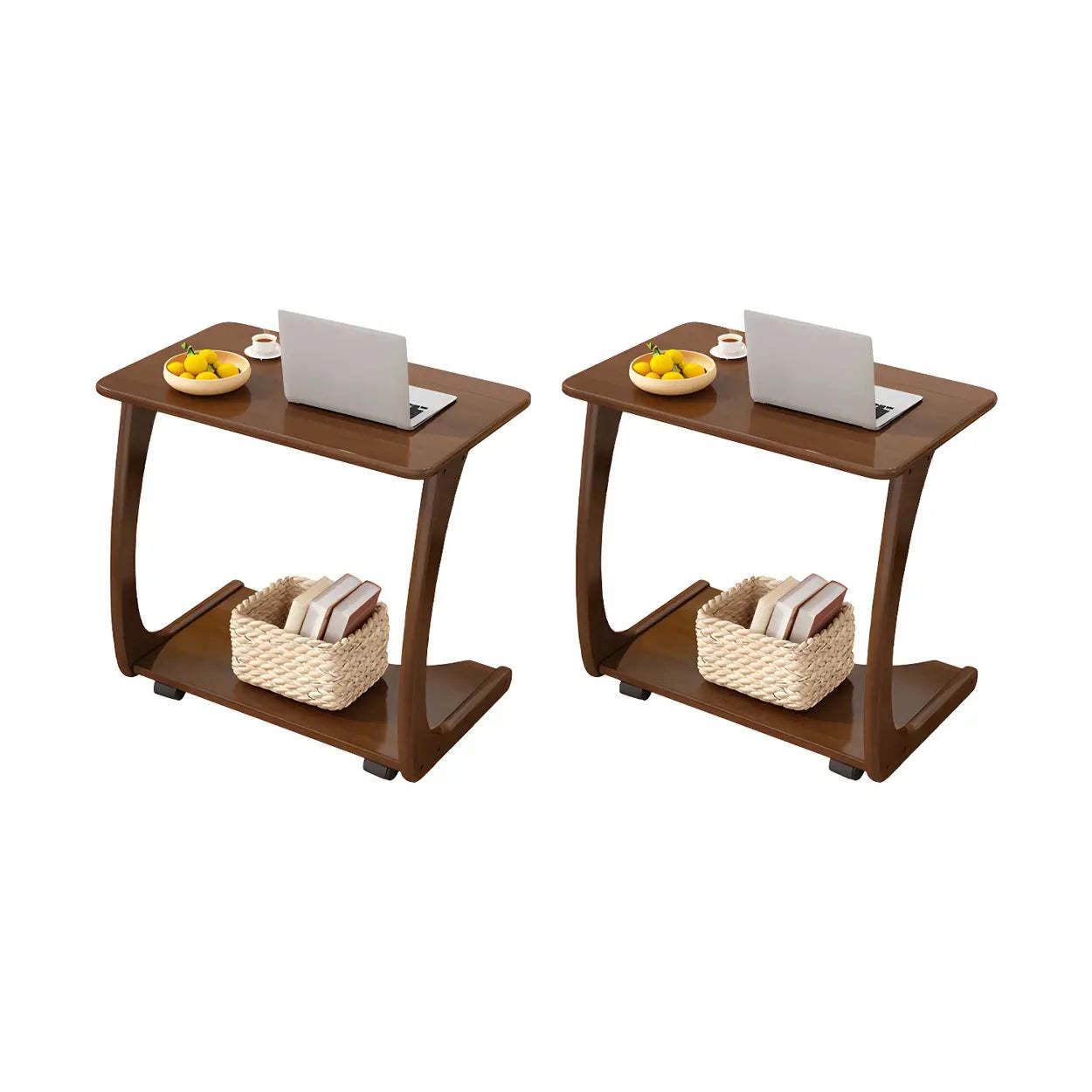 C-Shaped Walnut Multipurpose Side Table with Casters — White / 2