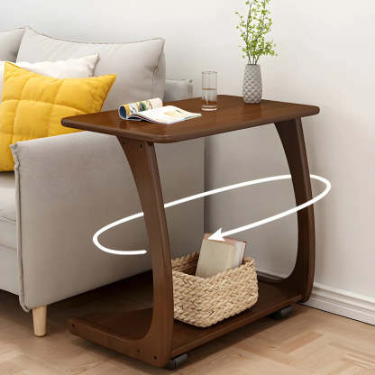 C-Shaped Walnut Multipurpose Side Table with Casters — Walnut / 1