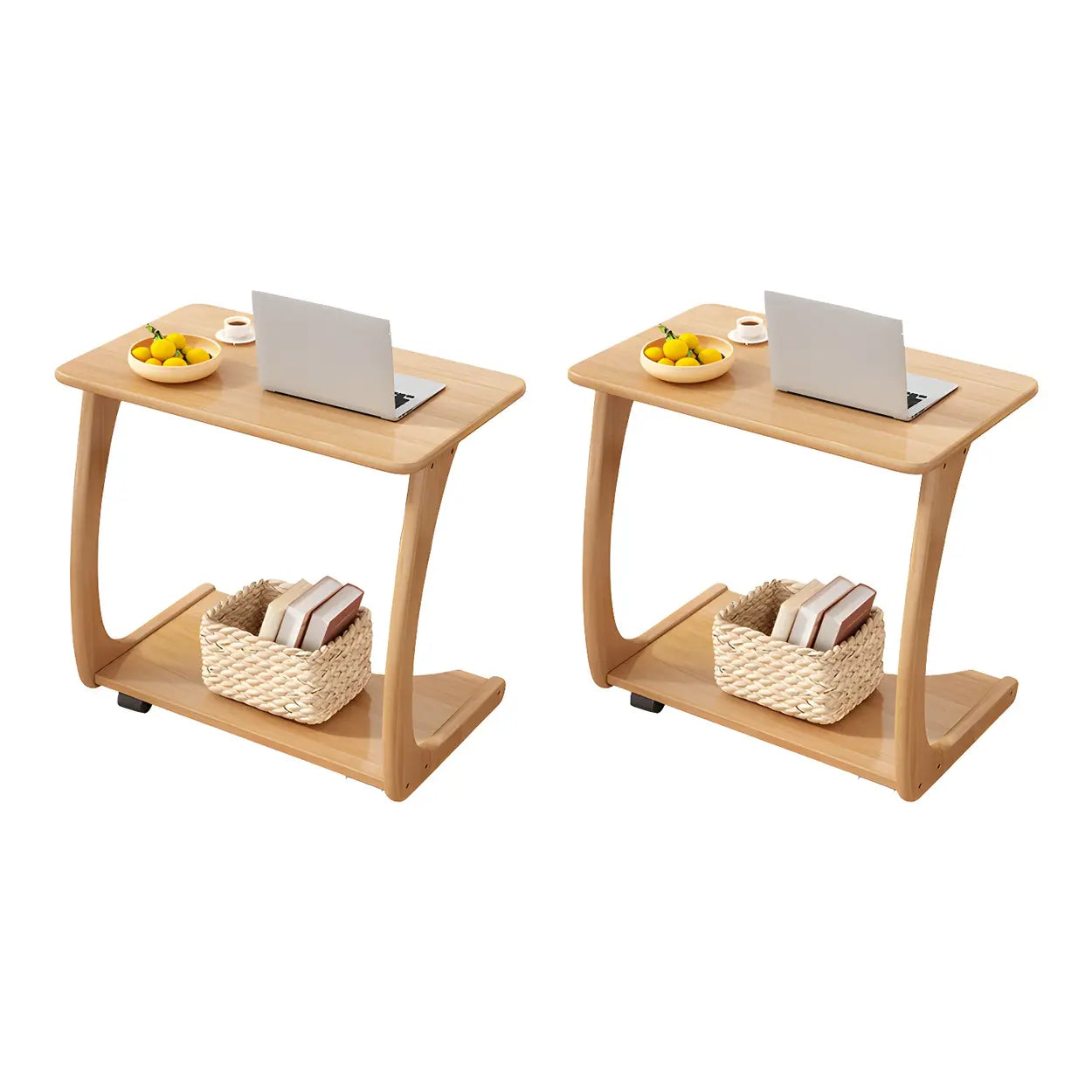 C-Shaped Walnut Multipurpose Side Table with Casters — Walnut / 2