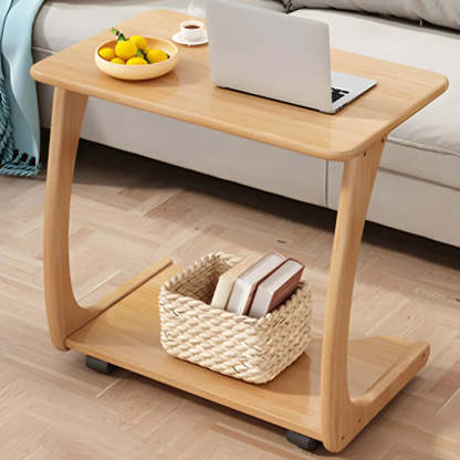 C-Shaped Walnut Multipurpose Side Table with Casters — White / 2
