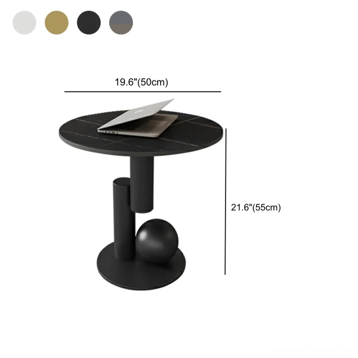 Stone-Top Coffee Table with Abstract Metal Base — White