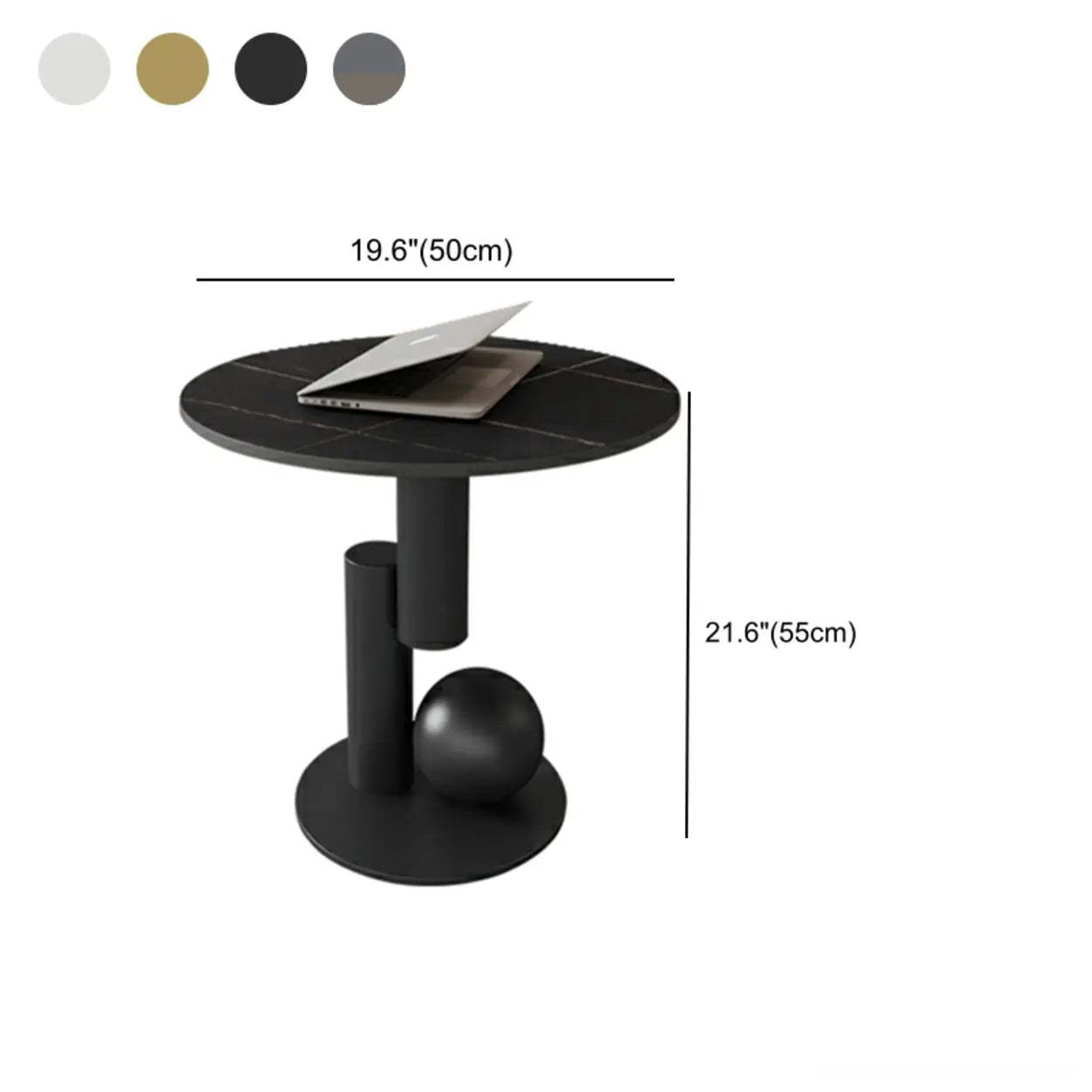 Stone-Top Coffee Table with Abstract Metal Base — White