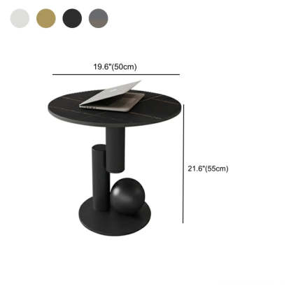 Stone-Top Coffee Table with Abstract Metal Base — White