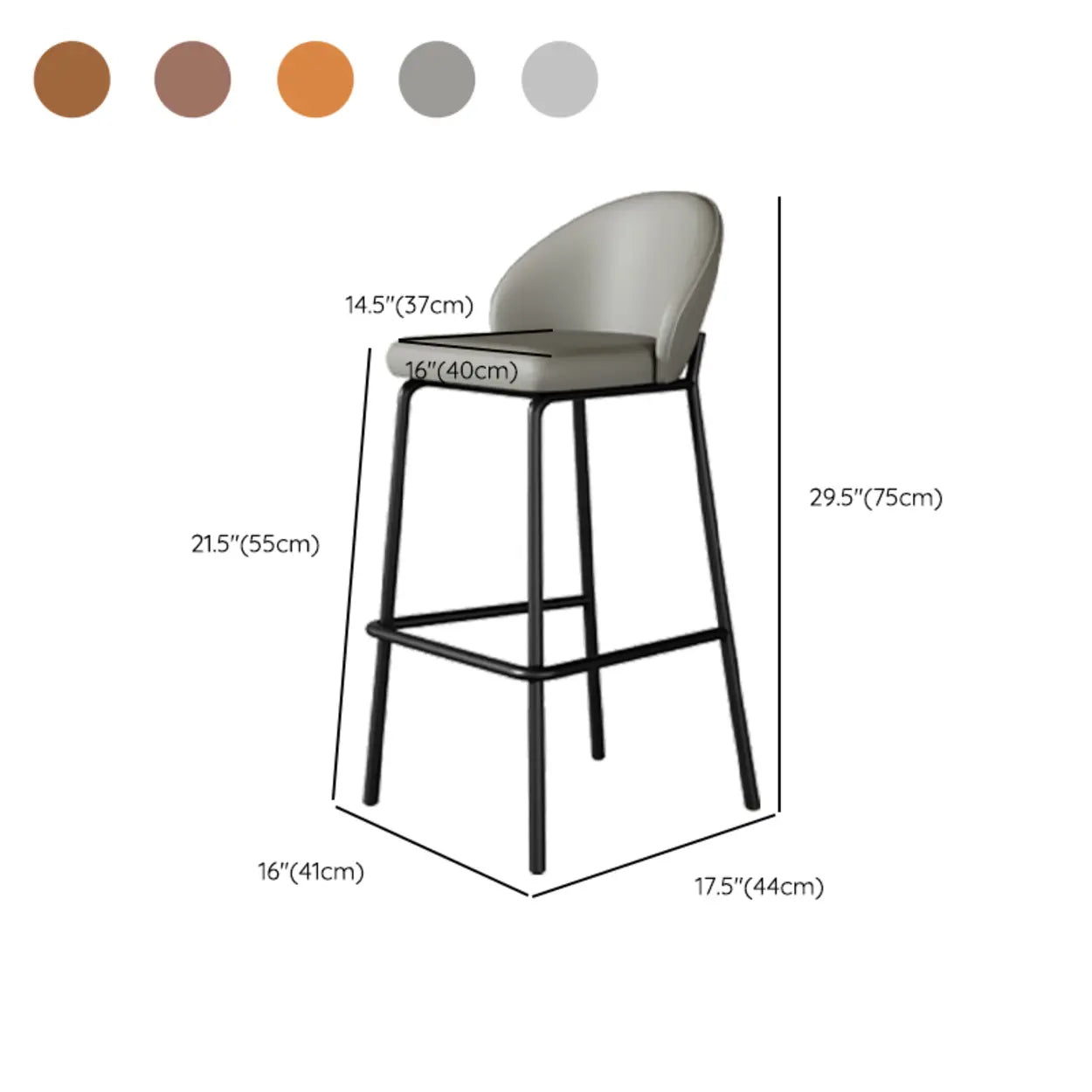 Gray Metal Four-Leg Bucket Fabric Bistro Bar Stool — Leather / Brown