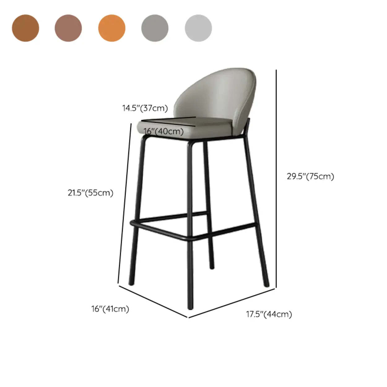 Gray Metal Four-Leg Bucket Fabric Bistro Bar Stool — Leather / Brown