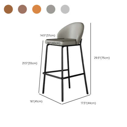 Gray Metal Four-Leg Bucket Fabric Bistro Bar Stool — Leather / Brown