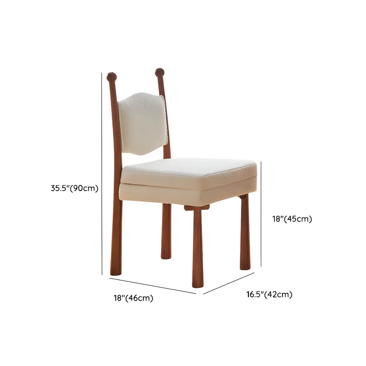 Off-White Upholstered Round-Back Wood Dining Chair