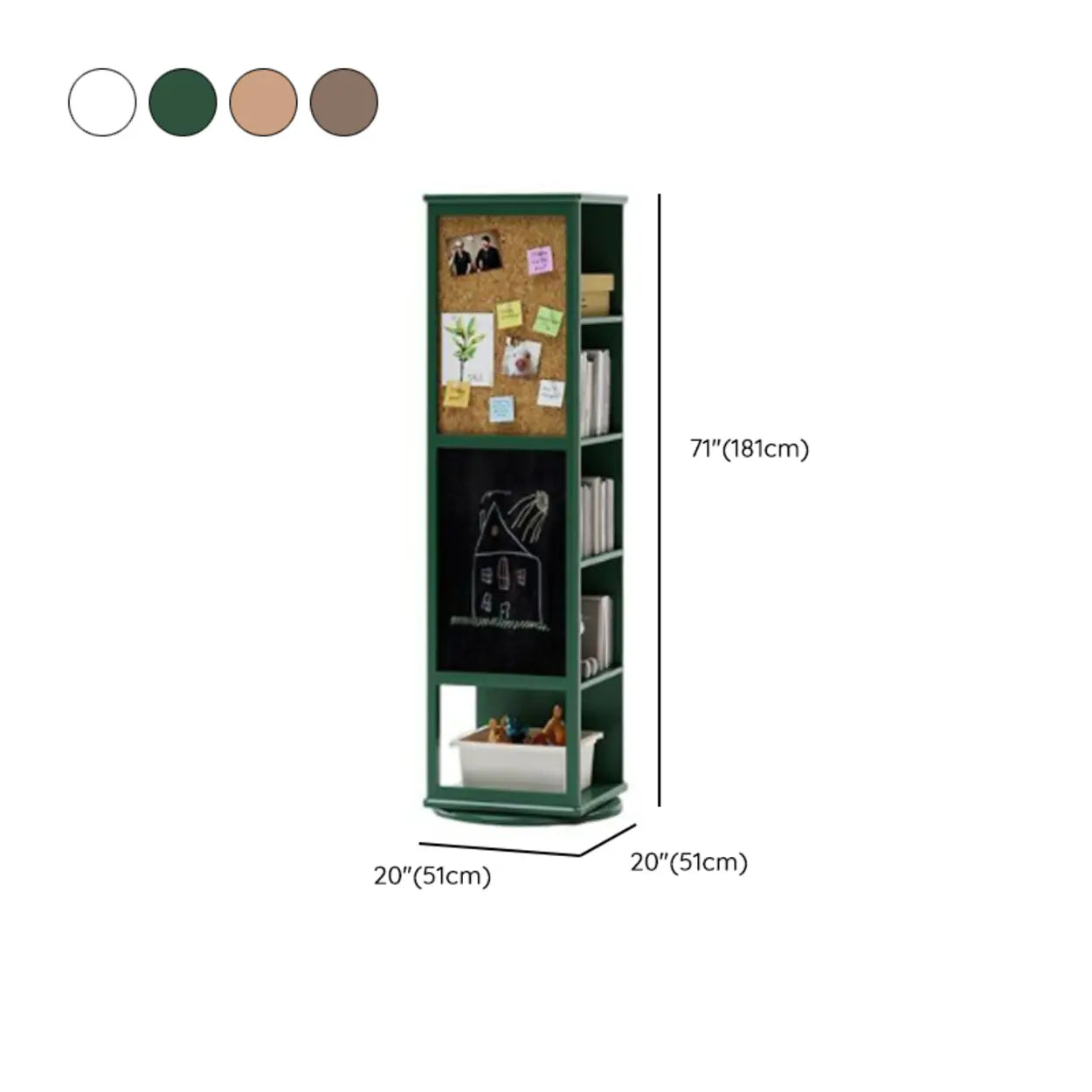 Kids Narrow Corner Rotating Wood Bookshelf