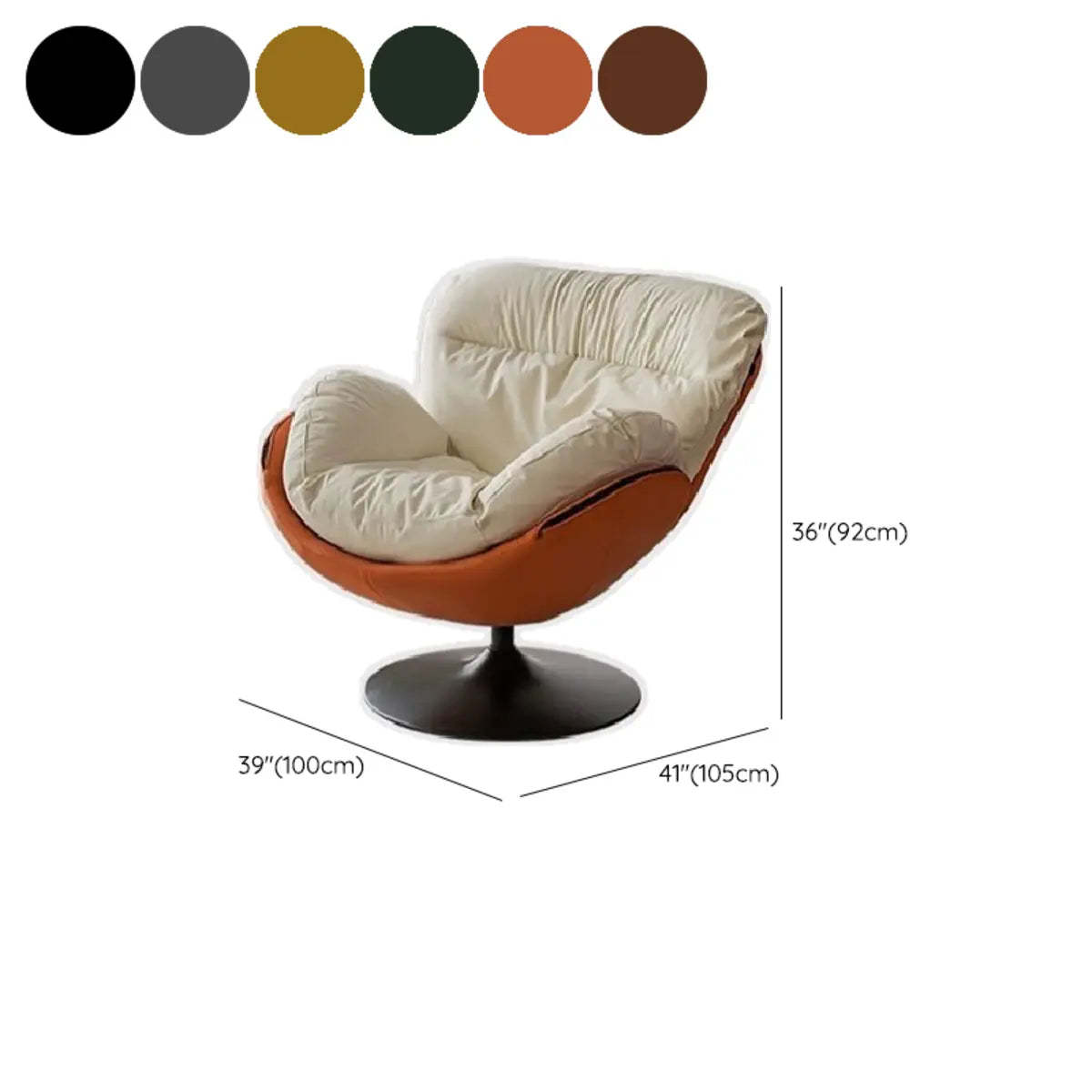 Swivel Orange Leather Tight Back Accent Chair