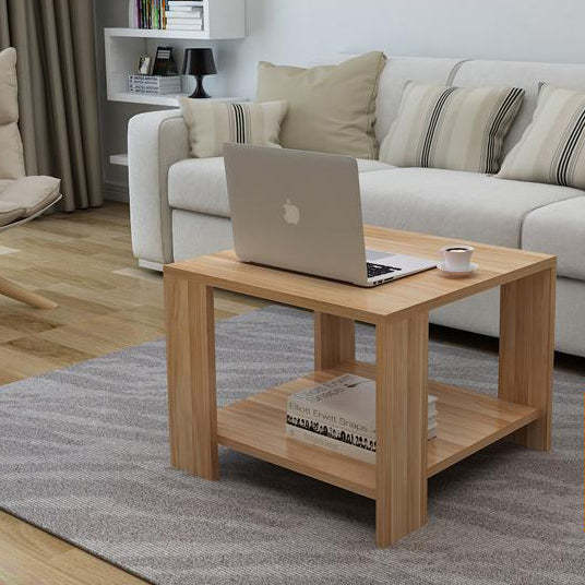 Minimalist 2-tier engineered coffee tables in wood — 15.75" L x 15.75" W x 16.54" H / Natural Wood