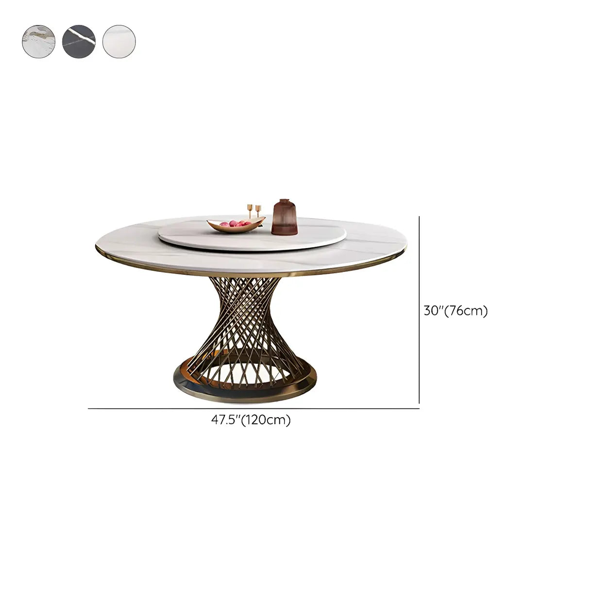 Modern Round Stone Lazy Susan Dining Table — Pandora Gold / Table Only