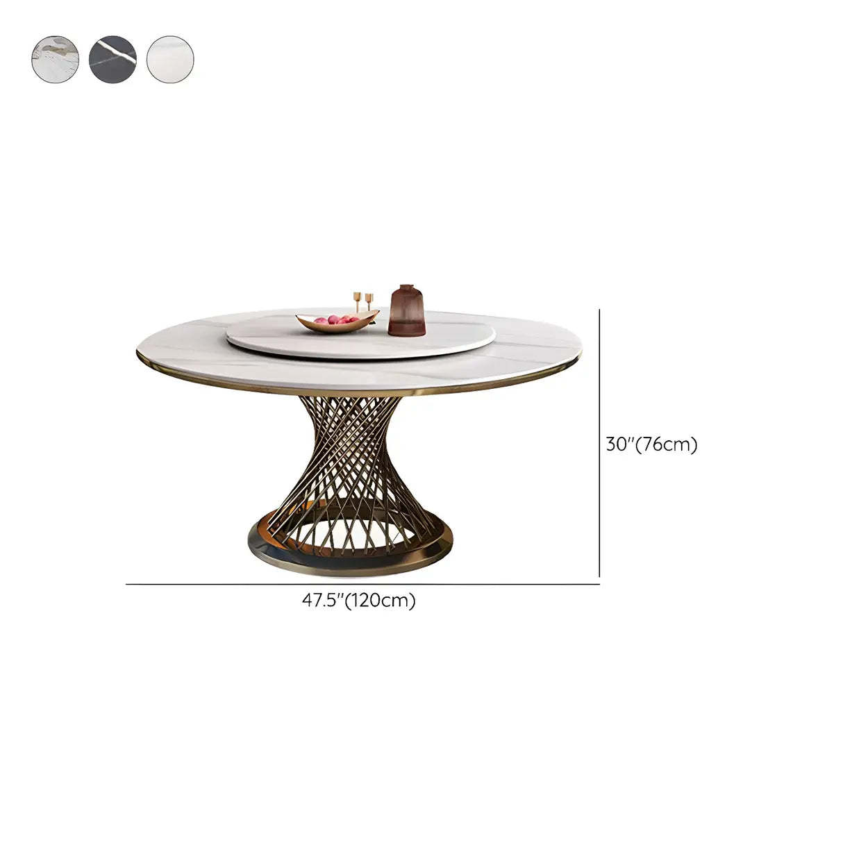 Modern Round Stone Lazy Susan Dining Table — Pandora Gold / Table Only